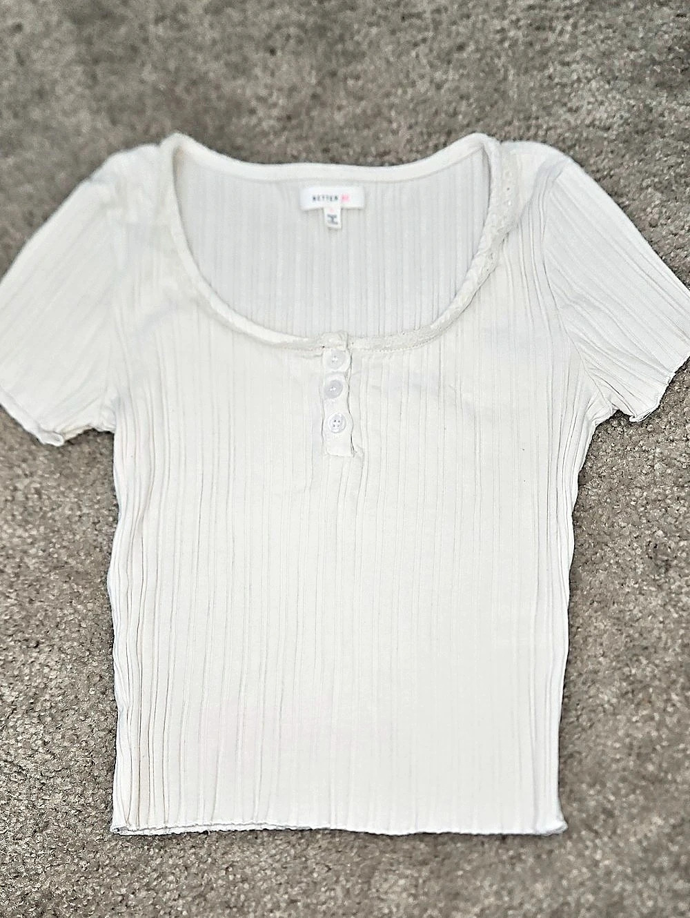 Better Be Ribbed Short Sleeve Top in White Size Large Like New